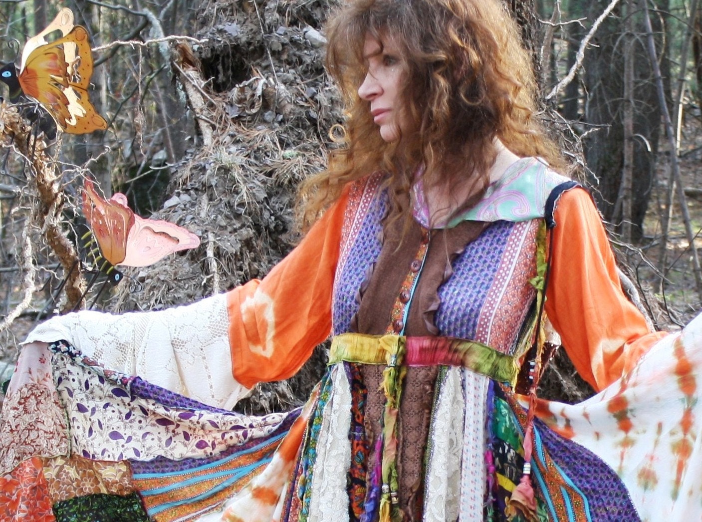 Magical Reconstructed Upcycled Gypsy Fairy Elf Dress Fairy Tale Coat Pixie Patchwork Made to order