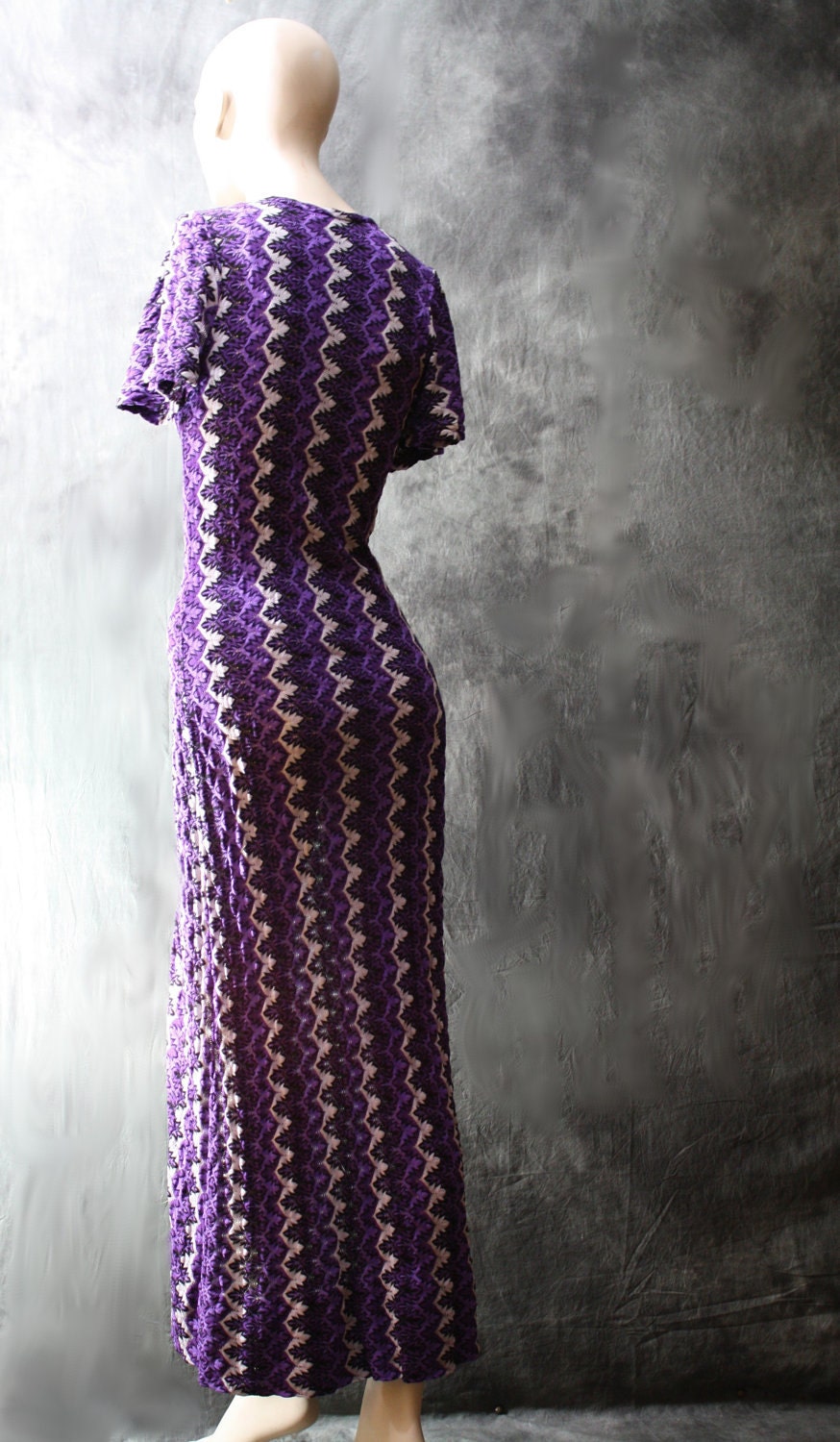 Vintage 1960s 1970s Sexy Bodycon Flame Stitch Maxi Dress or Jacket , Buttons all the way down the front . SALE 40.00