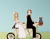 Custom Wedding Cake Topper Couple on Double Bike with Pet