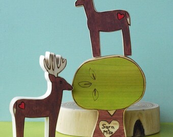 Wedding Cake Topper Love Deer Pair with Personalized Sweetheart Tree