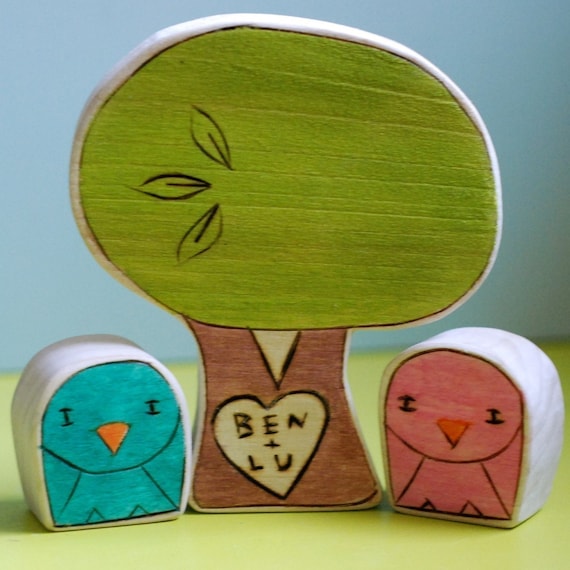 Personalized Sweetheart Tree and Tweet Bird Pair  Wedding Cake Topper Love Gift