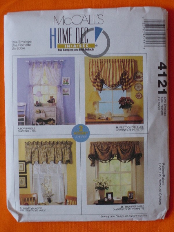McCalls Window Treatment Sewing Pattern 4121 for by RibbonSalad