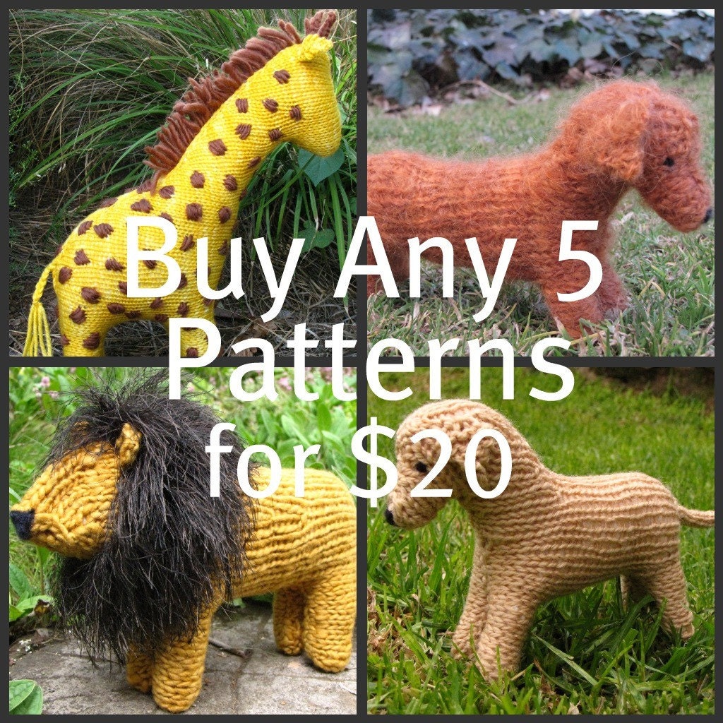 Animal Knitting Patterns, Waldorf Toys, Buy Any 5 Mamma4earth Patterns for 20 Dollars, (PDF)