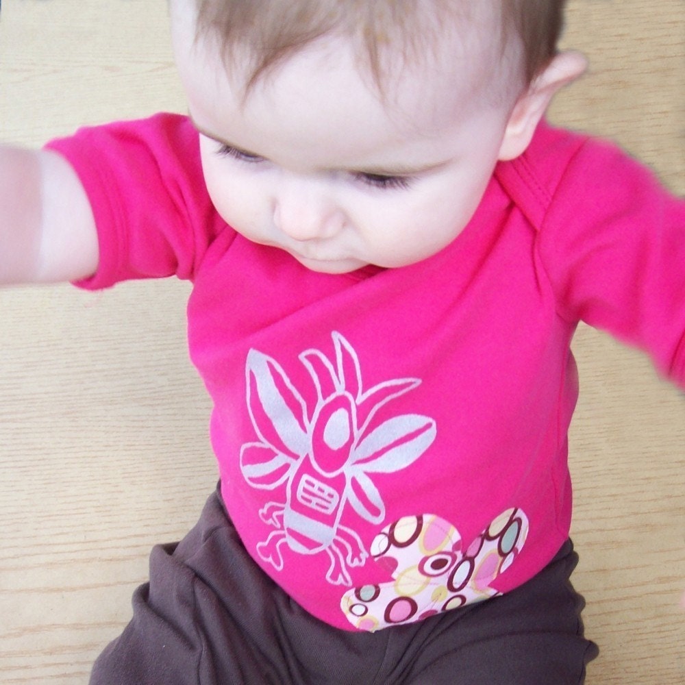 butter bee - hand screen printed short sleeve one piece - size 3-6, 6-12, or 12-18 mo