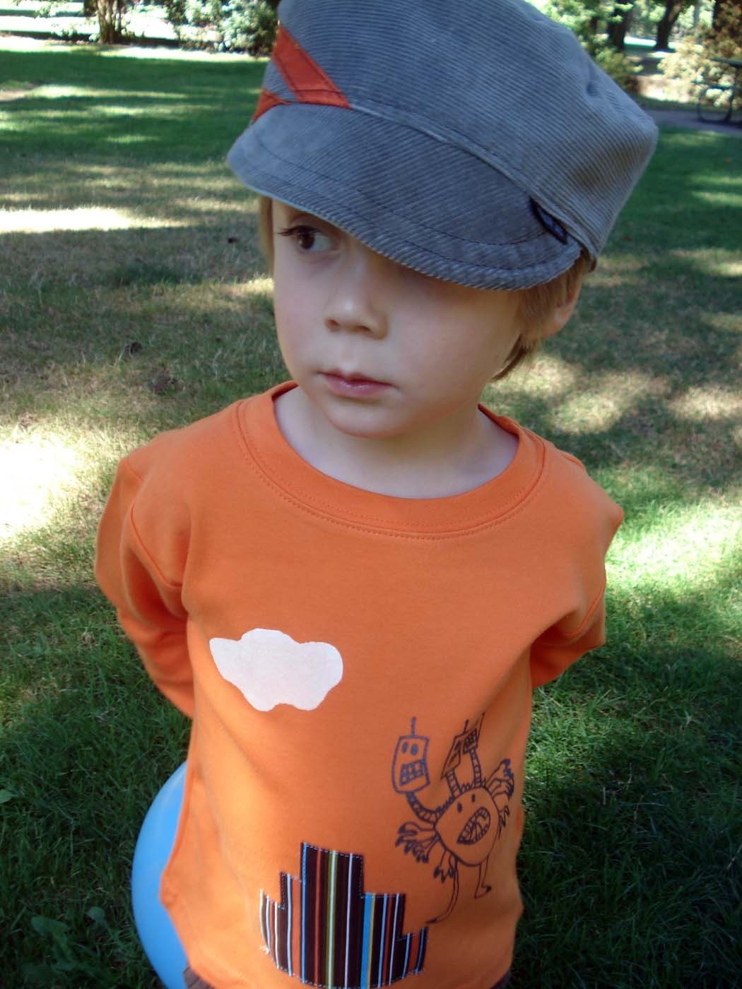robosaurus hand screen printed, long sleeved tee size 2t, 4t, and 6