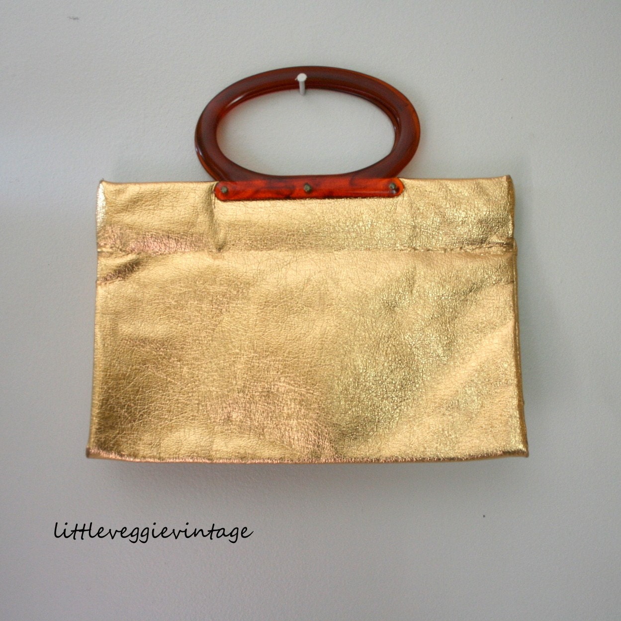 vintage 60s Gold Shimmer Shoppers Fold Out Tote
