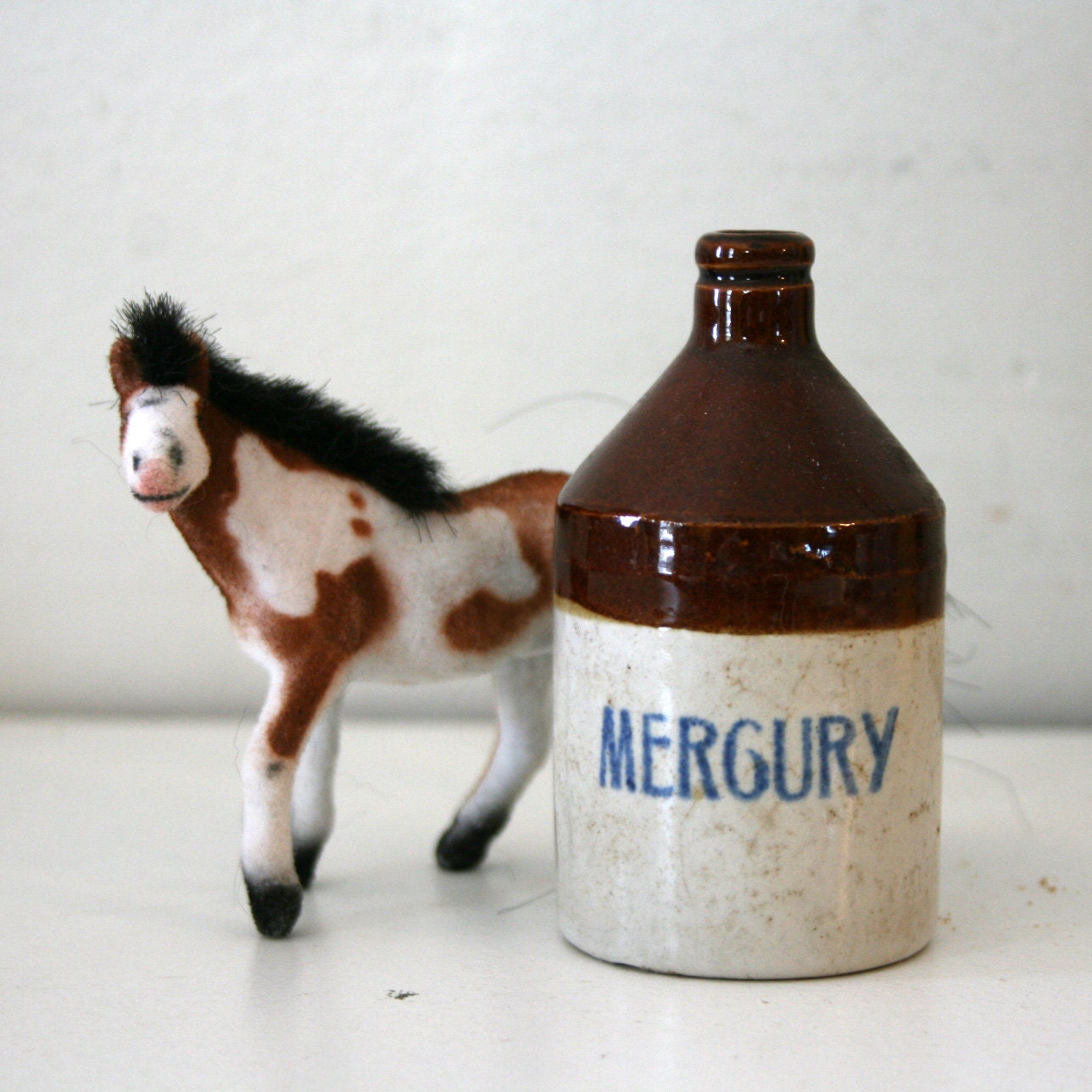 vintage 30s Stoneware Mercury Bottle