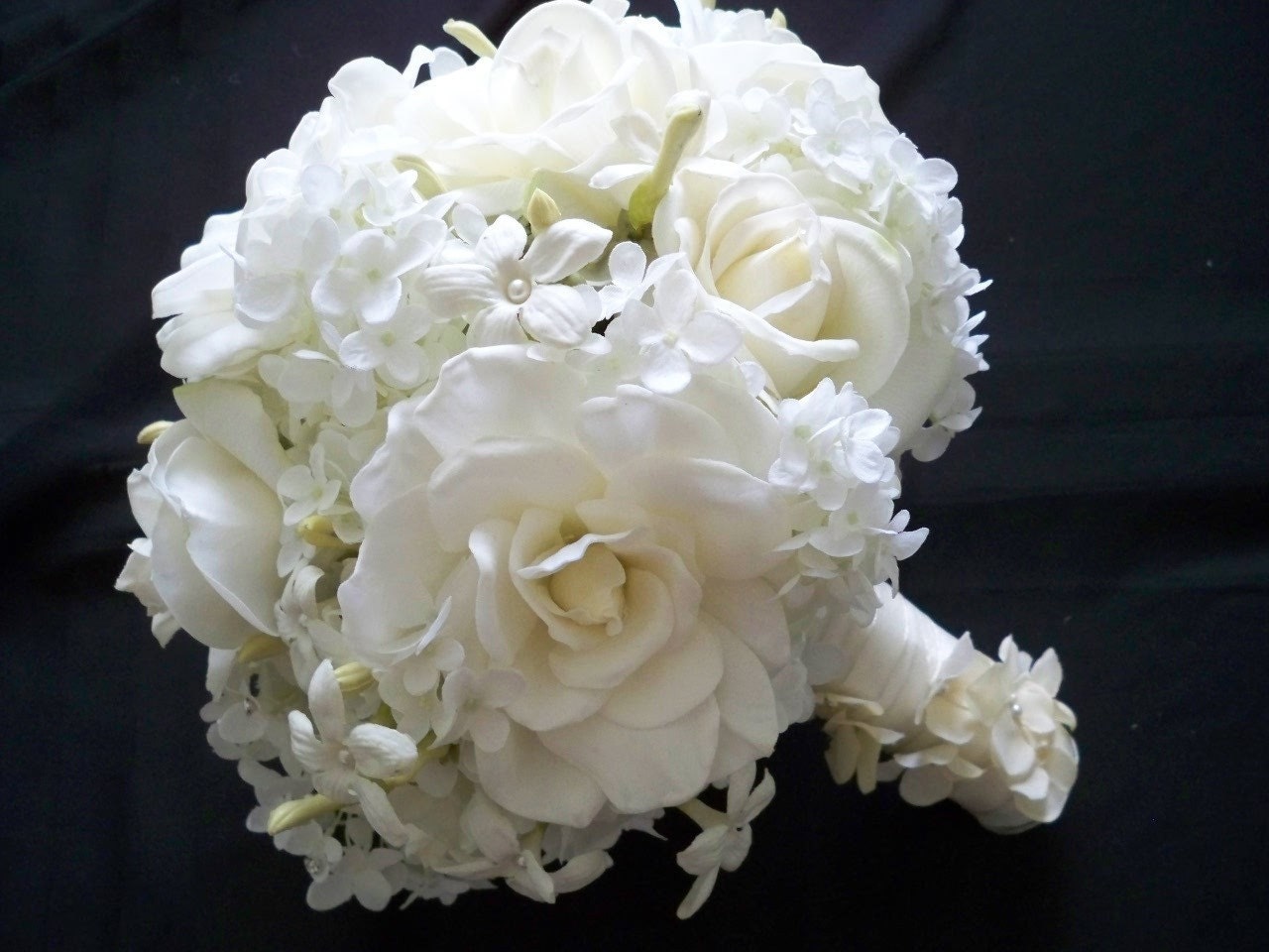 Realtouch Wedding Bouquet of Replica Of Ivanka's  Bouquet In Gardenias Roses and Stephanotis and Boutonniere