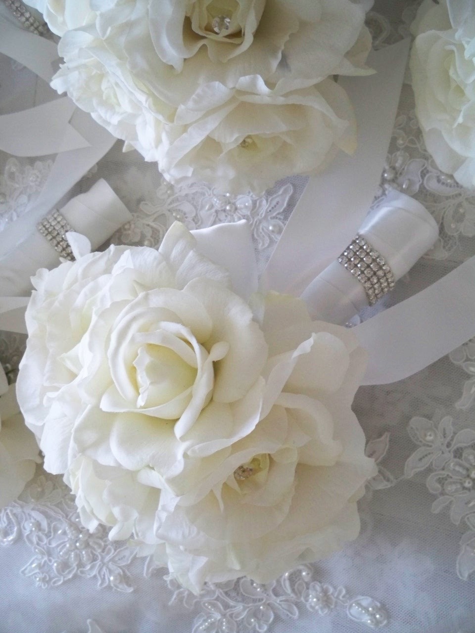 Realtouch Cream/white Rose Bridal Bouquet and Boutonniere Set