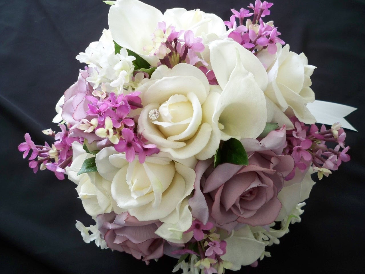 Bridal Bouquet  of Roses and Lilacs Bridal Set