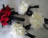 Polka Dots and Realtouch White and Red Rose and Calla Lily Bridal Bouquet Set