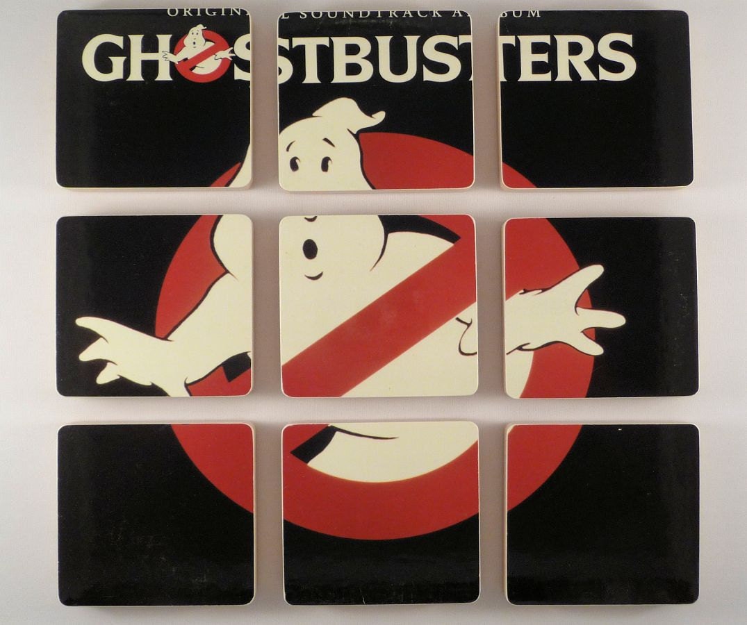 9 Coasters & Basket from the GHOSTBUSTERS Movie Soundtrack Record Album