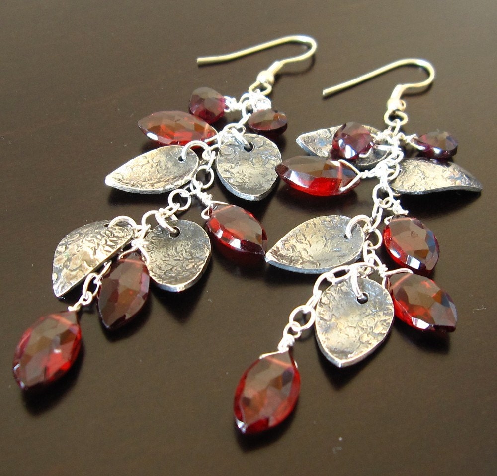 Garnet earrings, gemstones, sterling silver