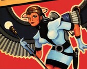 Queen of the Clouds - Retro Sci-Fi Rocket Woman - 5"x 7" Postcard Print