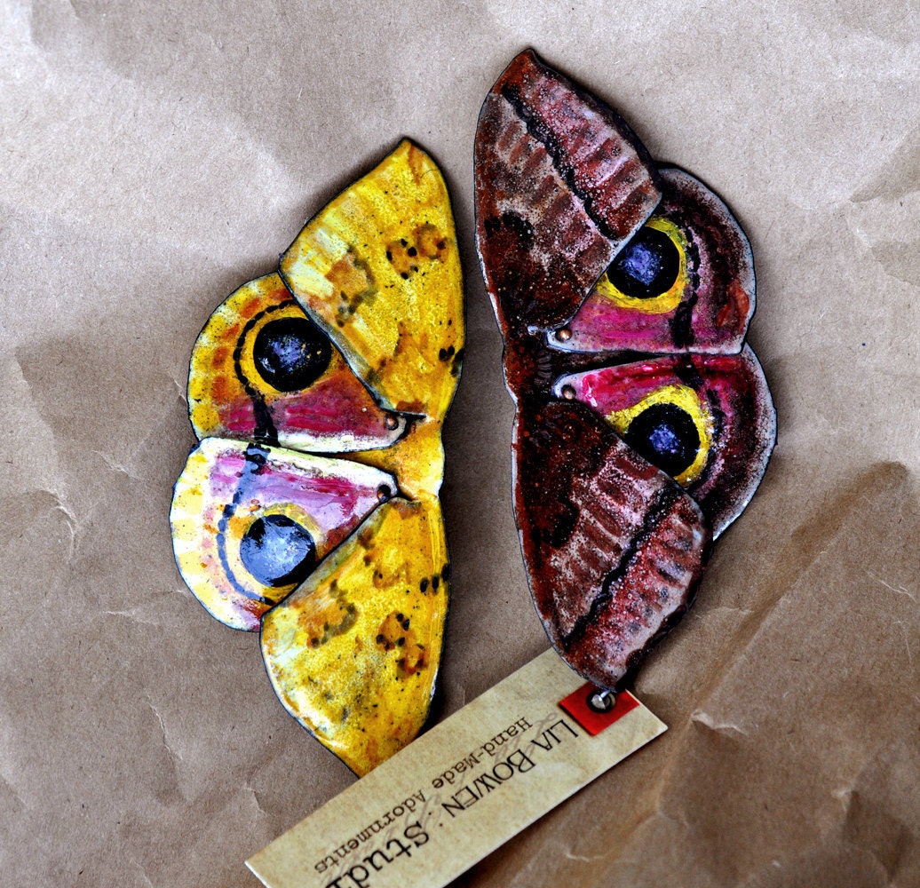 Specimen No. 11 - Female Io Moth - Hand Enameled Pendant / Pin