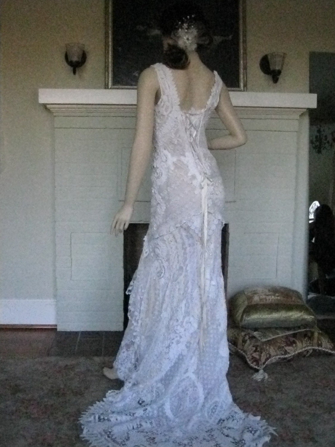 Antique Lace Collage Wedding Gown Corset back on SAle