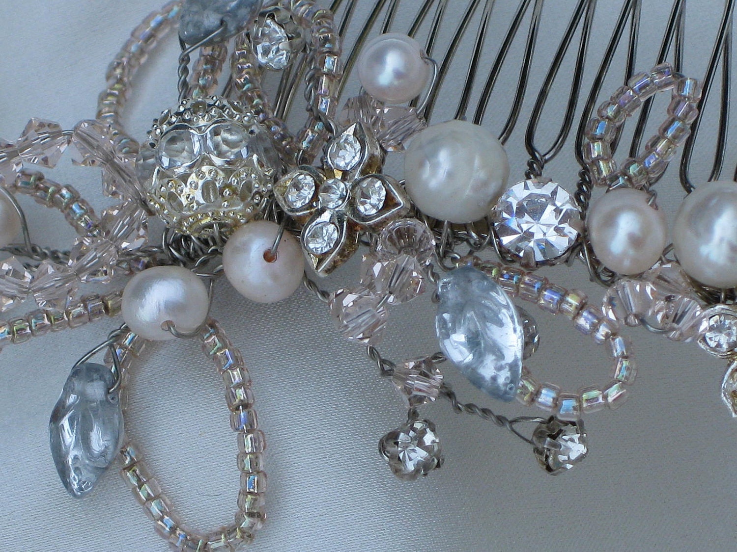 Blush Pink and Ivory Pearl and Rhinestone Comb Bridal Headpiece ON SALE