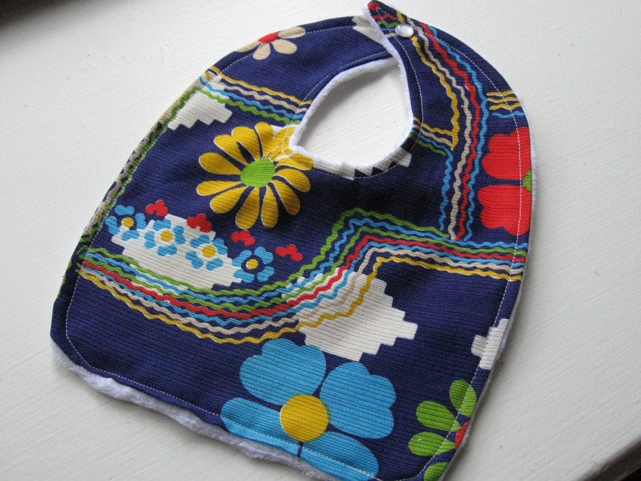 Vintage Blue...A baby bib featuring vintage fabric with white minky