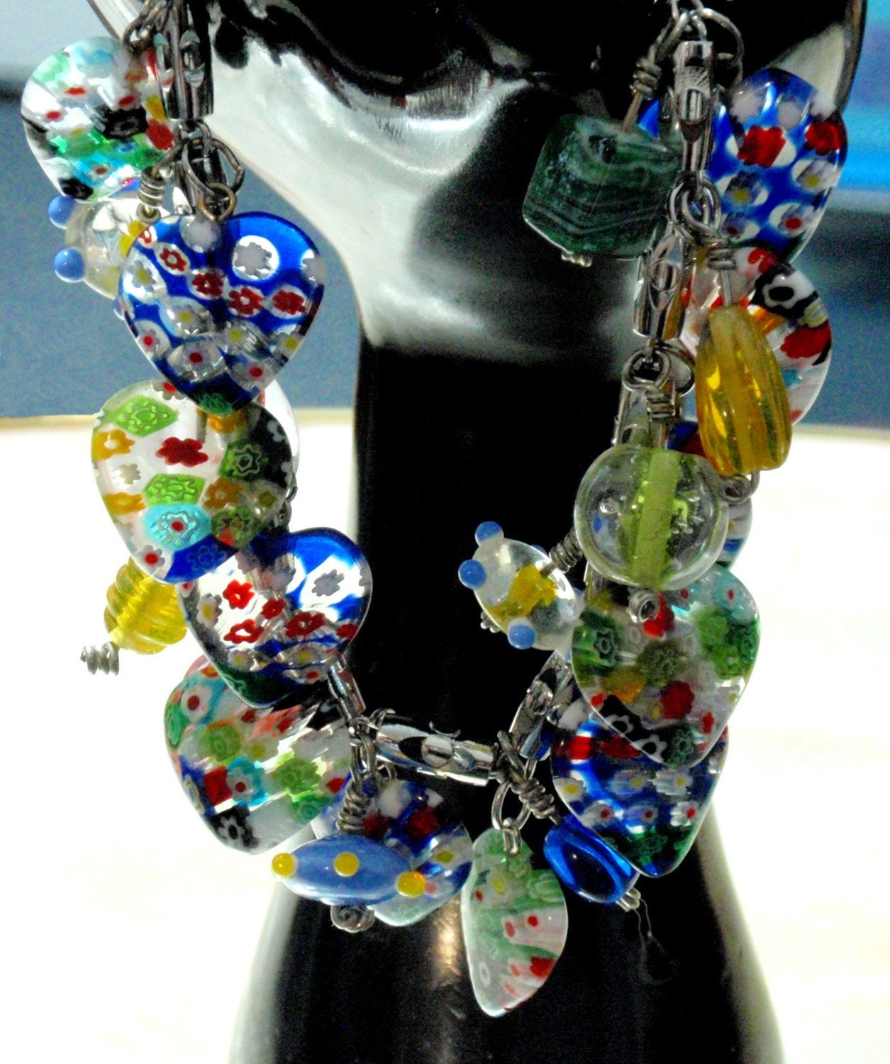 Dancing Hearts Charm Cha Cha Bracelet Milliefore Glass Hearts Lampwork Bead Charms