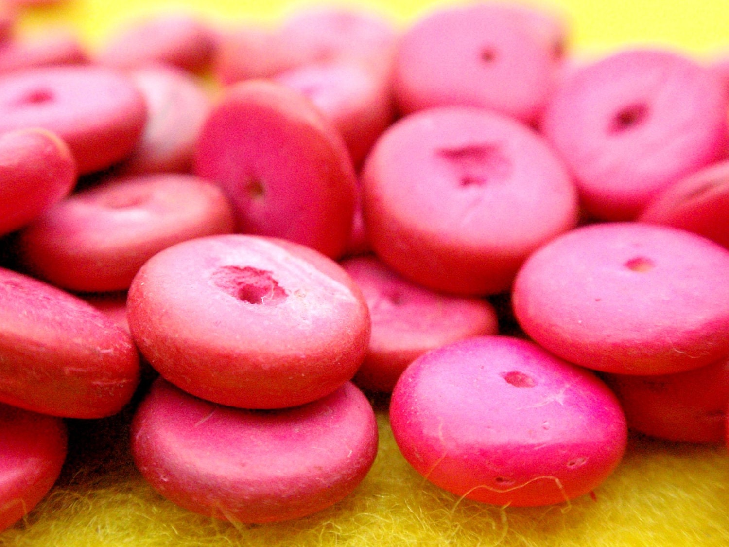 Bright Pink Vintage Wooden Button Beads Reclaimed Recycled Rescued