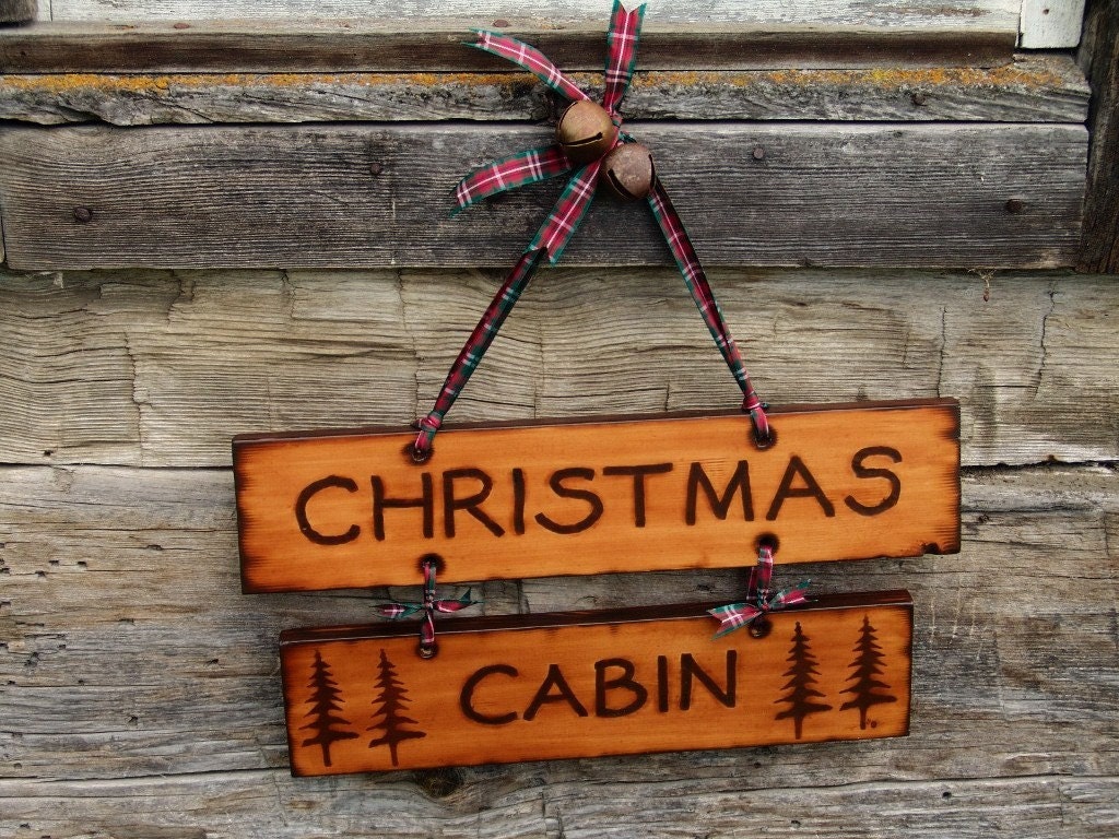 Christmas Cabin Decoration Sign Decor Wood Burned Rustic Wooden Lodge Chalet