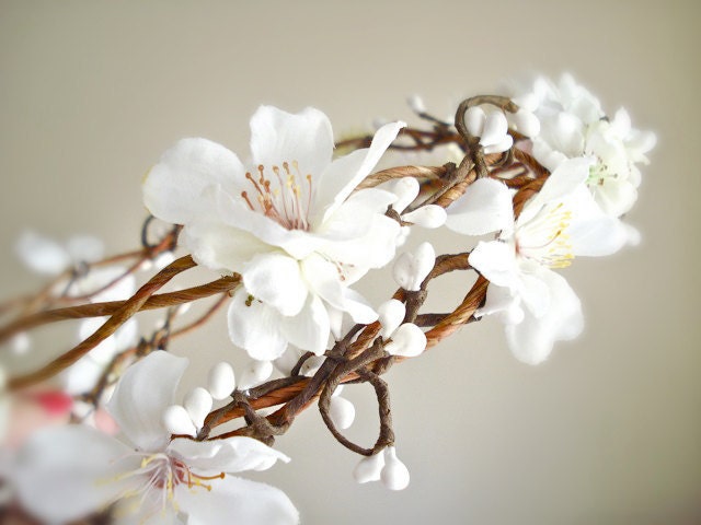white flower crown cherry blossoms - SAKURA - a wedding head wreath, flower girl