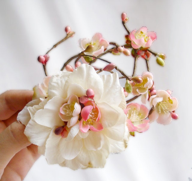 twiggy ivory hair accessory - ETOLIA - pink cherry blossom hair clip for wedding, bridal event