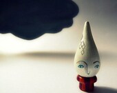 Rain ACEO - Mini Photo - Wooden art doll hand painted storm grey gray drop cloud fantasy art