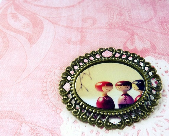 Pink Romantic Big Metal Brooch Jewelry - Victorian Art dolls romantic pink rose garnet carmine girl cameo feminine spring stoking stuff