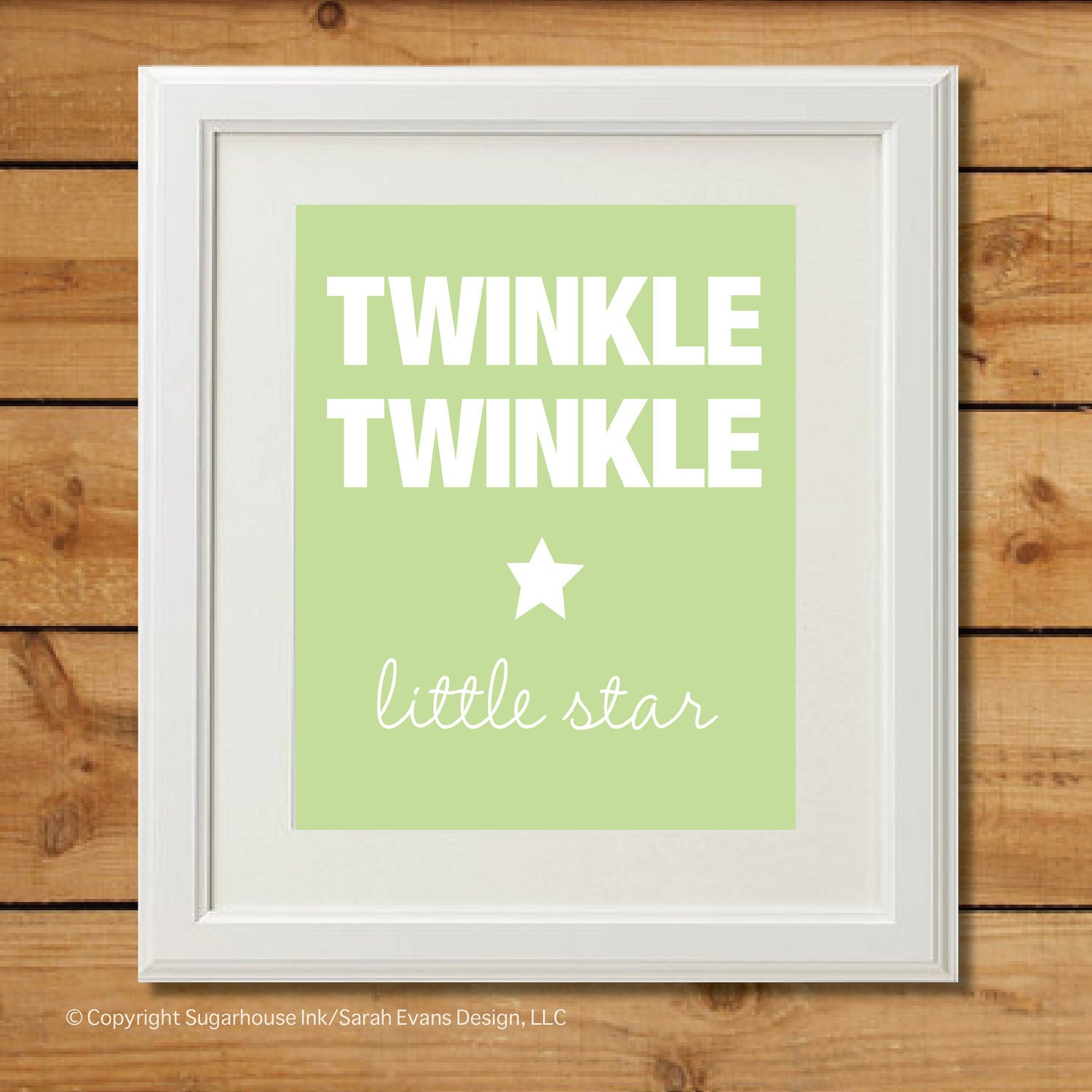 Sage Green Twinkle Twinkle - Digital Art Print - Nursery Art