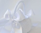 White Flower Girl Basket - White Alencon Lace Flower Girl Basket
