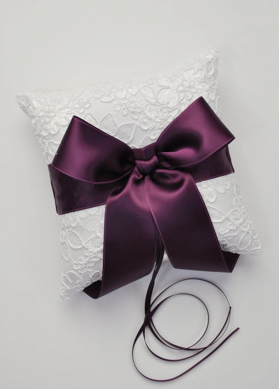 Purple Ring Bearer Pillow - White and Purple Alencon Lace Ring bearer Pillow