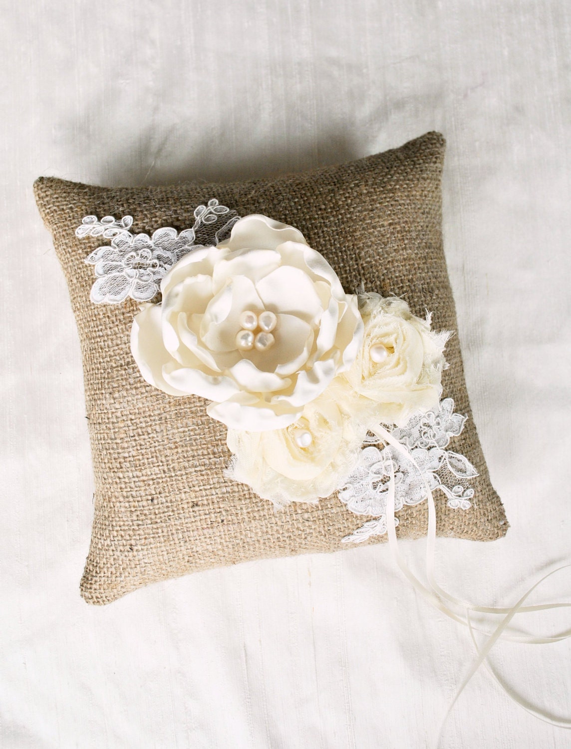 Burlap Ring Bearer Pillow - Burlap Wedding Ring Bearer Pillow - READY TO SHIP