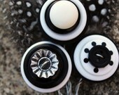 Black and White Polka Dot Feathered Button Boutonniere