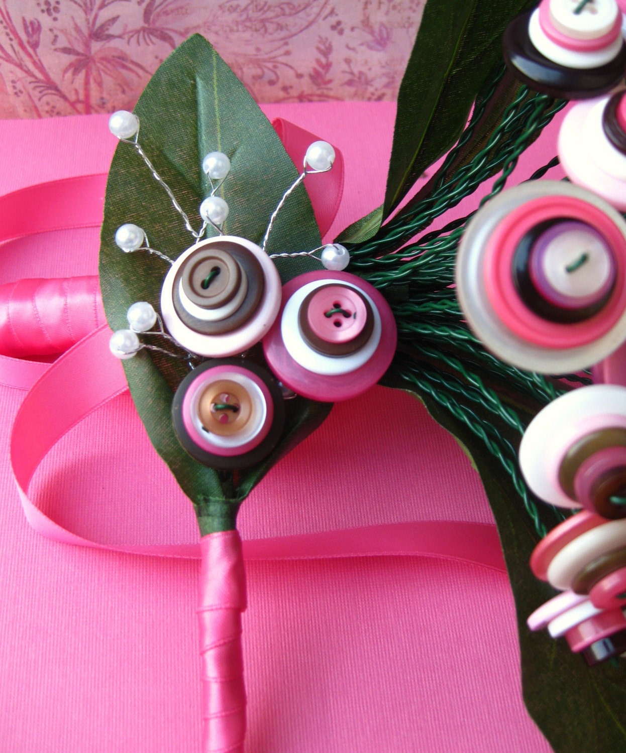 Reserved for Coley7916 - SALE - Chocolate Covered Strawberry Bridal Button Bouquet and Boutonniere