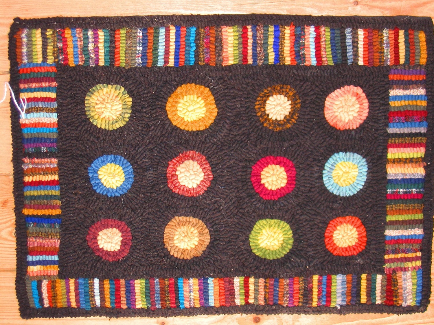 OOAK Hand Hooked Penny Rug Mat