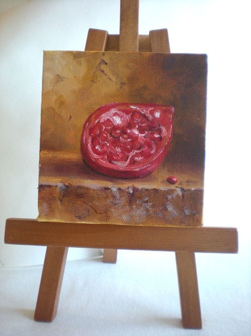 Pomegranate still life painting-  red fruit  fine art oil on canvas
