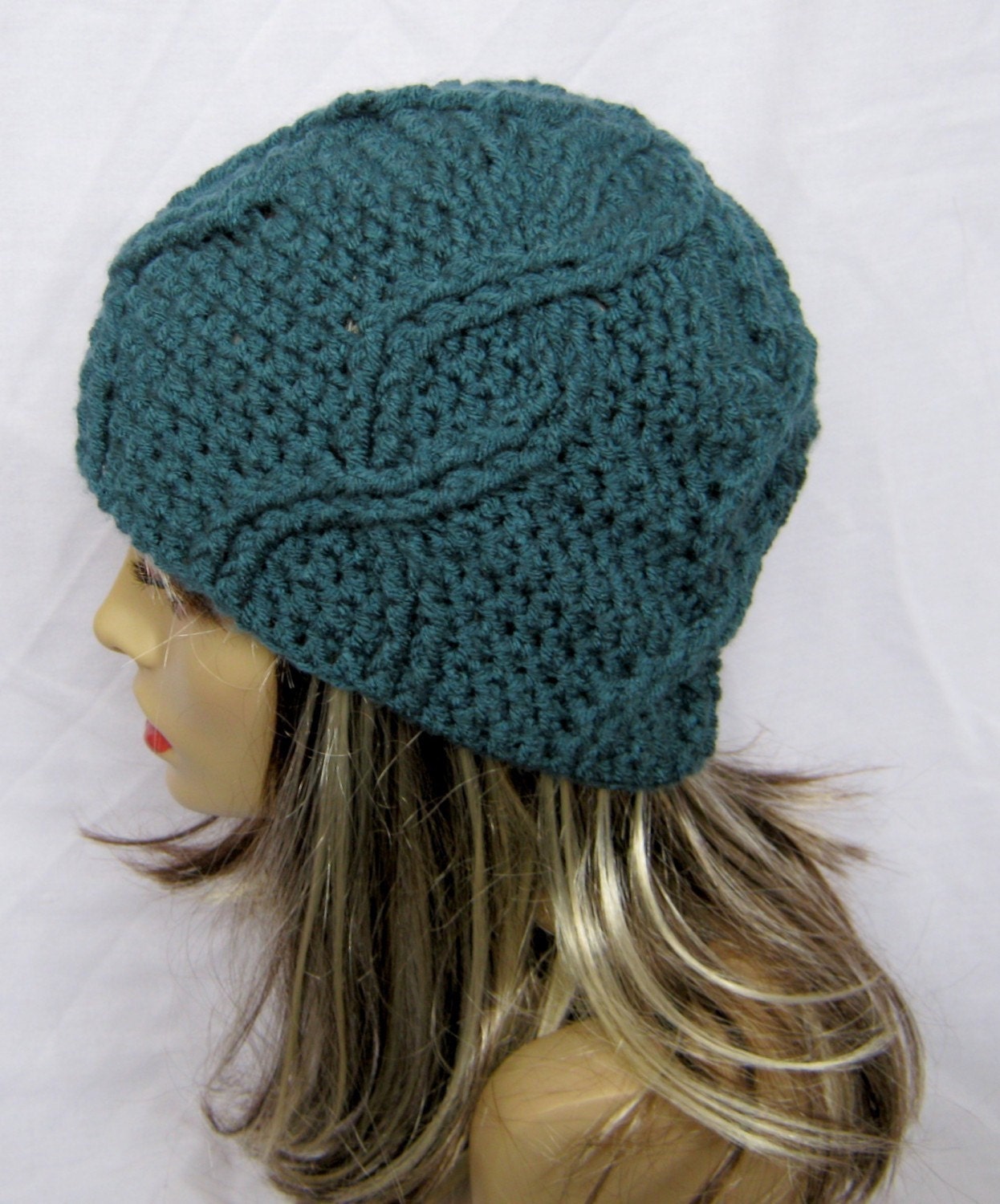 CROCHET PATTERN PDF - Instant Digital Download - Crocheted Unisex Blue Cabled Beanie - CaN sell finished pieces