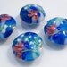 4 BEADS.....Blue Swirl Pink FLower Lampwork Puffed Coin BEADS....20mm....BB