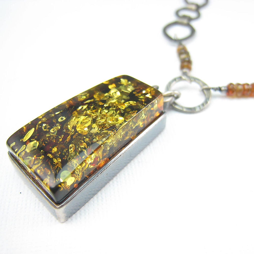 Amber Necklace Handmade Silver Chain (A343)