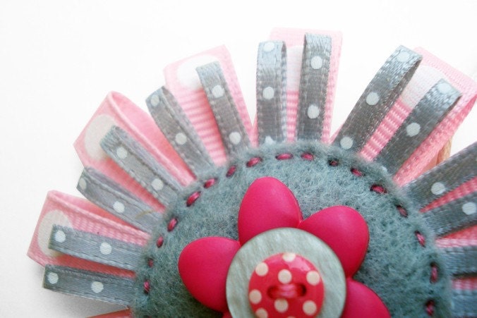 Felt Button and Ribbon Double Festival Pendant- Portrait of Doris Gray