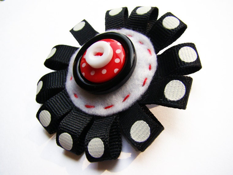 Felt Festival Brooch- Black and White and Red All Over