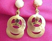 Elegant and Fun Gold Tone Dangle Earrings with Prongset White Bead Clip Back