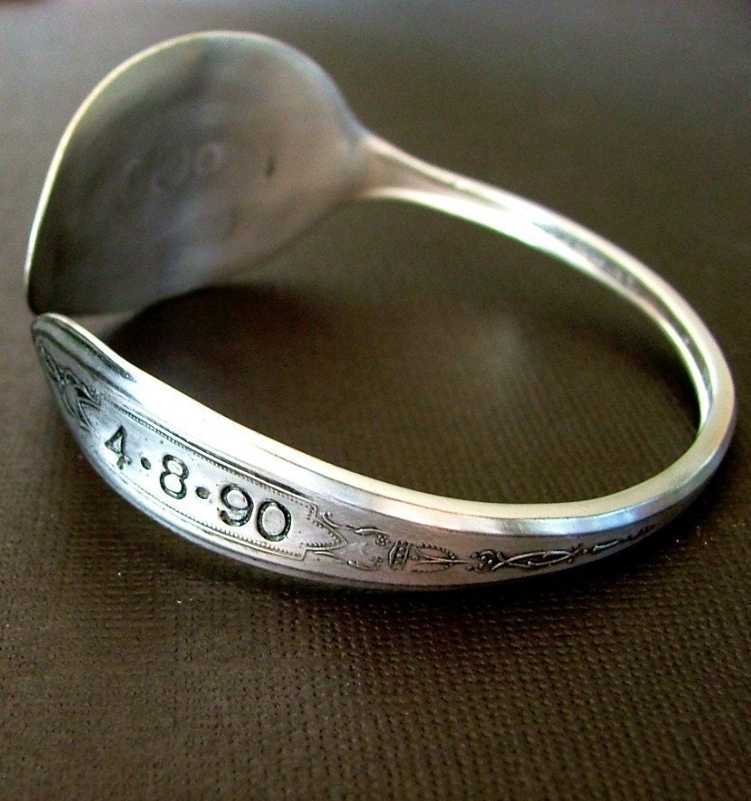 Anniversary Date and Monogram Spoon Silverware Bangle Bracelet-Silverware Jewelry
