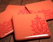 Brightly Colored Glass Coasters with Damask Pattern