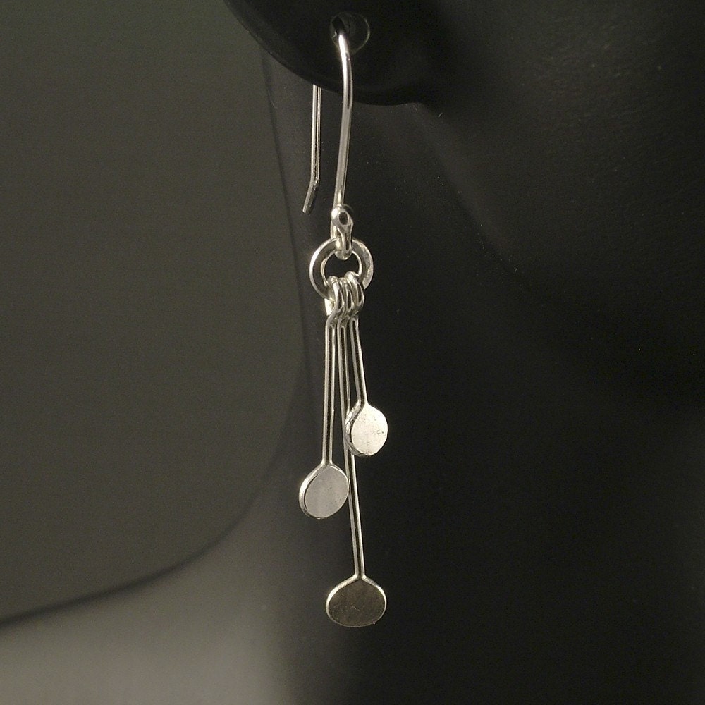 Sterling Silver Earrings / Trio of Silver Dangles / Hammered Silver Dangle Earrings / Simple Upcycled Recycled MetalRocks