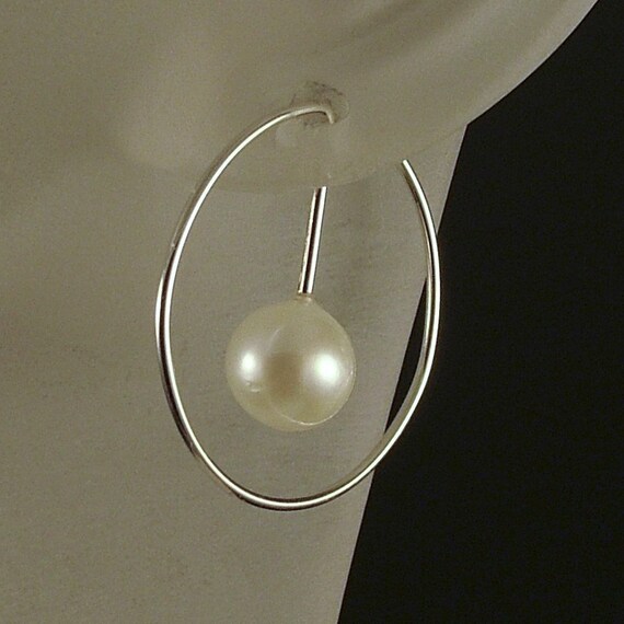 Silver Pearl Earrings  Hoop Style  Unique Sterling Hoops  Classic ...