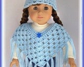 Crochet, 2 Pc Poncho and Hat  Set-Pretty Light Blue Made for American Girl Dolls, 18 Inch Handmade Doll Clothes