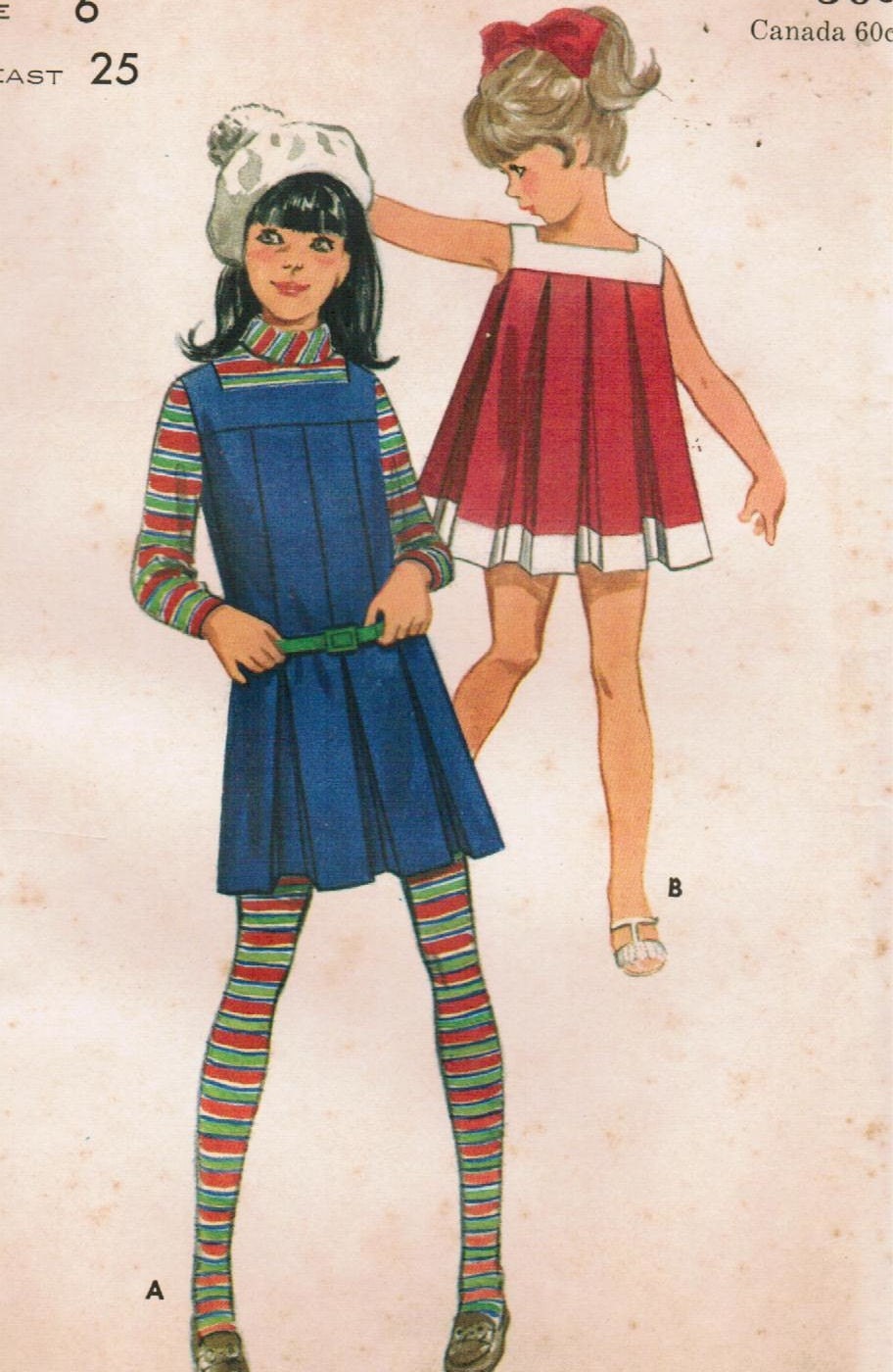 Vintage 1968 Butterick 4751 UNCUT Sewing Pattern Girls' Jumper or Dress Size 6
