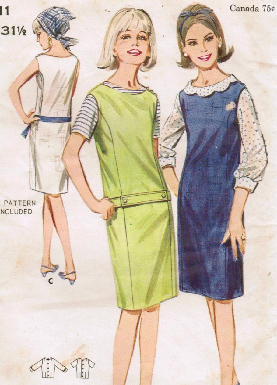 Vintage 1965 Butterick 3511 Sewing Pattern Misses' Dress or Jumper and Blouse Size 11 Bust 31-1/2